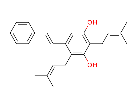 Molecular Structure of 64095-61-0 (1,3-Benzenediol,2,4-bis(3-methyl-2-buten-1-yl)-5-[(1E)-2-phenylethenyl]-)