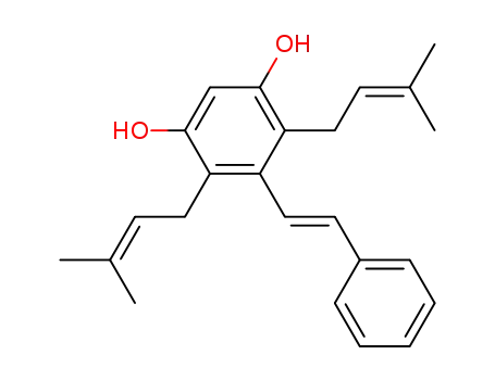 Molecular Structure of 64095-62-1 (1,3-Benzenediol,4,6-bis(3-methyl-2-buten-1-yl)-5-[(1E)-2-phenylethenyl]-)
