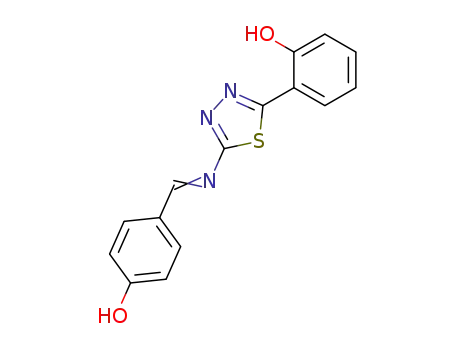 Molecular Structure of 133212-71-2 (Phenol, 2-[5-[[(4-hydroxyphenyl)methylene]amino]-1,3,4-thiadiazol-2-yl]-)