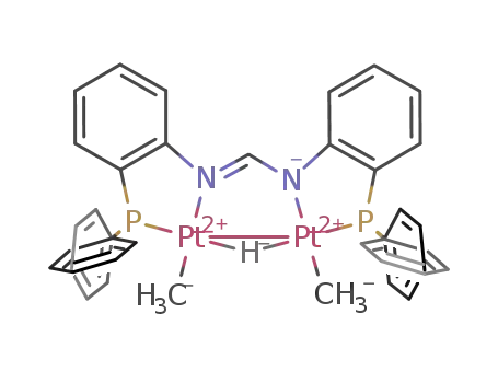 Molecular Structure of 441072-56-6 (Pt2(methyl)2(μ-H)(μ-N,N'-bis[2-(diphenylphosphino)phenyl]formamidinate))