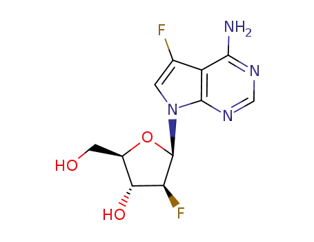 Molecular Structure of 909101-48-0 (4-amino-7-(2-deoxy-2-fluoro-β-D-arabinofuranosyl)-5-fluoro-7H-pyrrolo[2,3-d]pyrimidine)