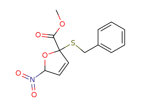 Molecular Structure of 100394-30-7 (2-benzylmercapto-5-nitro-2,5-dihydro-furan-2-carboxylic acid methyl ester)