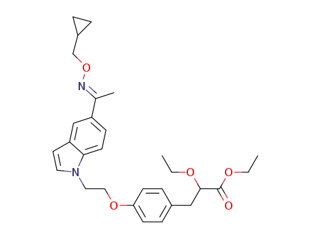 Molecular Structure of 1433194-96-7 (ethyl 2-ethoxy-3-{4-[2-(5-{1-[E-cyclopropylmethoxyimino]ethyl}indol-1-yl)ethoxy]phenyl}propionate)