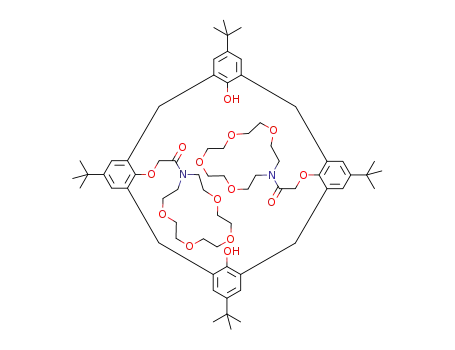 Molecular Structure of 1448219-80-4 (2,2'-[5,11,17,23-tetra-tert-butyl-26,28-dihydroxycalix[4]arene-25,27-diylbis(oxy)]bis[1-(1,4,7,10-tetraoxa-13-azacyclopentadec-13-yl)ethanone])
