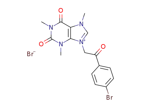 Molecular Structure of 1632028-77-3 (2-oxo-2-(4-bromophenyl)ethyl-[1,3,7-trimethyl-1H-purine-2,6(3H,7H)dionium] bromide)