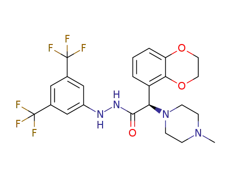 Molecular Structure of 1092476-37-3 ((R)-N'-[3,5-bis(trifluoromethyl)phenyl]-2-(2,3-dihydro-1,4-benzodioxin-5-yl)-2-(4-methyl-1-piperazinyl)acetohydrazide)