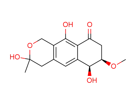 Molecular Structure of 129596-79-8 (9H-Naphtho[2,3-c]pyran-9-one,1,3,4,6,7,8-hexahydro-3,6,10-trihydroxy-7-methoxy-3-methyl- (9CI))
