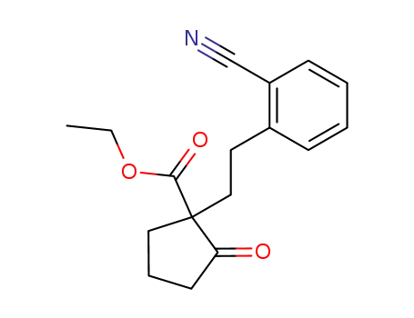 Molecular Structure of 101584-95-6 (1-(2-cyano-phenethyl)-2-oxo-cyclopentanecarboxylic acid ethyl ester)