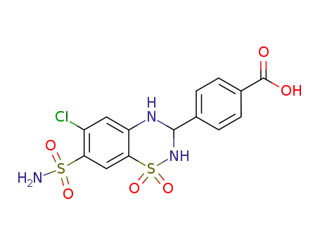 Molecular Structure of 96775-97-2 (4-(6-chloro-1,1-dioxo-7-sulfamoyl-1,2,3,4-tetrahydro-1λ<sup>6</sup>-benzo[1,2,4]thiadiazin-3-yl)-benzoic acid)