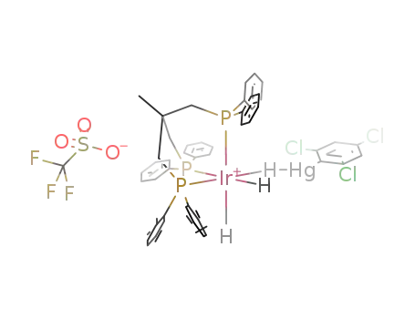 Molecular Structure of 107441-15-6 ({(triphos)H(3-x)Ir(μ-H)(x)Hg(2,4,6-Cl3C6H2)}CF3SO3)