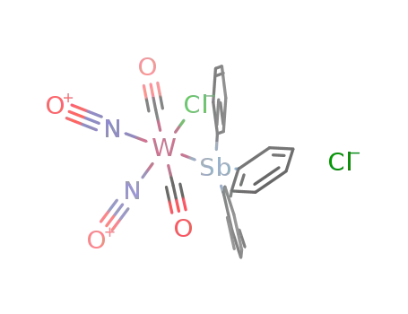 chloro(triphenylstibine)dinitrosyldicarbonyltungsten(II) chloride