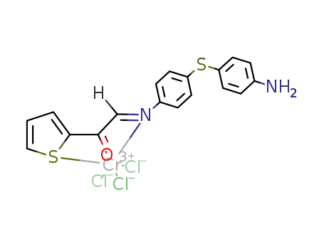 Molecular Structure of 90078-20-9 (Chromium,
[2-[[4-[(4-aminophenyl)thio]phenyl]imino]-1-(2-thienyl)ethanone]trichloro-)