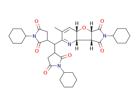 Molecular Structure of 134220-50-1 ((4aS,5aS,8aR,8bS)-2-[Bis-(1-cyclohexyl-2,5-dioxo-pyrrolidin-3-yl)-methyl]-7-cyclohexyl-3-methyl-4a,5a,8a,8b-tetrahydro-pyrrolo[3',4':4,5]furo[3,2-b]pyridine-6,8-dione)