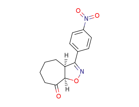 Molecular Structure of 42812-45-3 (3-(4-nitro-phenyl)-(3a<i>r</i>,8a<i>c</i>)-3a,4,5,6,7,8a-hexahydro-cyclohepta[<i>d</i>]isoxazol-8-one)