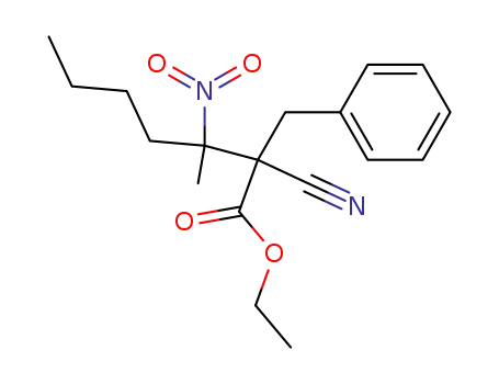 Molecular Structure of 344552-27-8 (2-Benzyl-2-cyano-3-methyl-3-nitro-heptanoic acid ethyl ester)