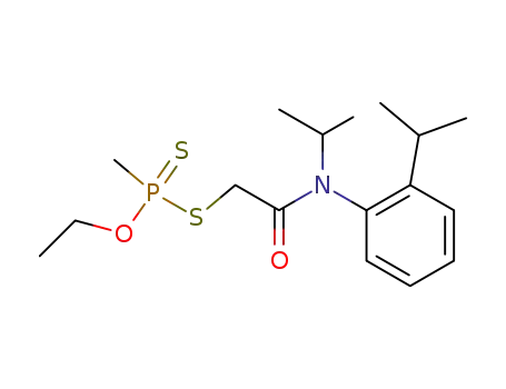 Molecular Structure of 64213-99-6 (Phosphonodithioic acid, methyl-, O-ethyl
S-[2-[(1-methylethyl)[2-(1-methylethyl)phenyl]amino]-2-oxoethyl] ester)