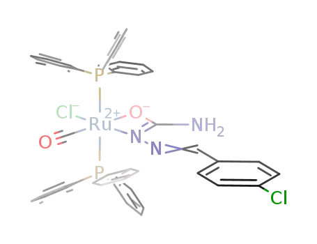 Molecular Structure of 333719-64-5 ((Ru((C<sub>6</sub>H<sub>5</sub>)3P)2(ClC<sub>6</sub>H<sub>4</sub>CHNNCONH<sub>2</sub>)(CO)Cl))