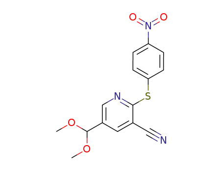 Molecular Structure of 87373-64-6 (3-Pyridinecarbonitrile, 5-(dimethoxymethyl)-2-[(4-nitrophenyl)thio]-)