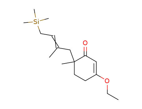 Molecular Structure of 137200-35-2 (2-Cyclohexen-1-one,
3-ethoxy-6-methyl-6-[2-methyl-4-(trimethylsilyl)-2-butenyl]-, (Z)-)