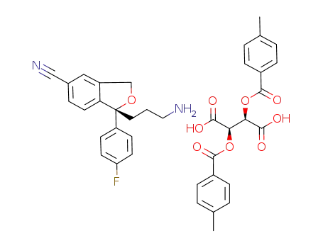 Molecular Structure of 928652-54-4 (Butanedioic acid, 2,3-bis[(4-methylbenzoyl)oxy]-, (2R,3R)-, compd. with
(1R)-1-(3-aminopropyl)-1-(4-fluorophenyl)-1,3-dihydro-5-isobenzofuran
carbonitrile (1:1))