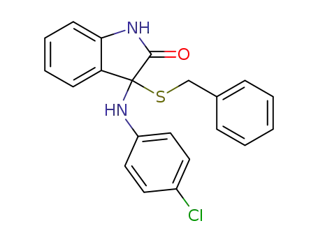 Molecular Structure of 138590-15-5 (2H-Indol-2-one,
3-[(4-chlorophenyl)amino]-1,3-dihydro-3-[(phenylmethyl)thio]-)