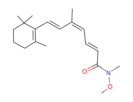 Molecular Structure of 141207-98-9 (2,4,6-Heptatrienamide,
N-methoxy-N,5-dimethyl-7-(2,6,6-trimethyl-1-cyclohexen-1-yl)-, (E,E,Z)-)