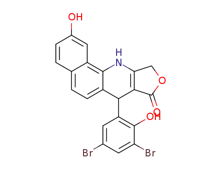 Molecular Structure of 1309571-54-7 (7-(3,5-dibromo-2-hydroxyphenyl)-2-hydroxy-7,11-dihydrobenzo[h]furo[3,4-b]quinolin-8(10H)-one)