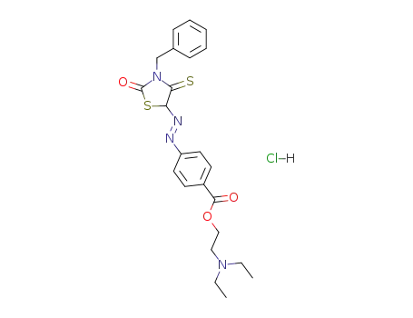 Molecular Structure of 117014-20-7 (4-(3-Benzyl-2-oxo-4-thioxo-thiazolidin-5-ylazo)-benzoic acid 2-diethylamino-ethyl ester; hydrochloride)