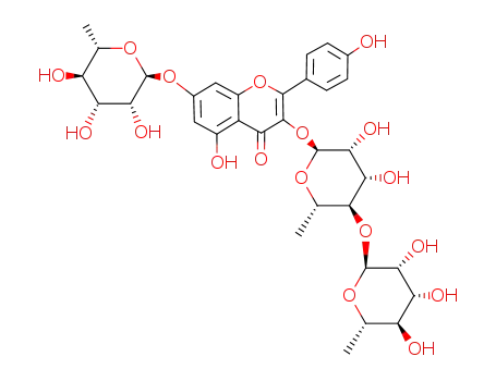 Molecular Structure of 129369-23-9 (4H-1-Benzopyran-4-one,3-[[6-deoxy-4-O-(6-deoxy-a-L-mannopyranosyl)-a-L-mannopyranosyl]oxy]-7-[(6-deoxy-a-L-mannopyranosyl)oxy]-5-hydroxy-2-(4-hydroxyphenyl)-(9CI))