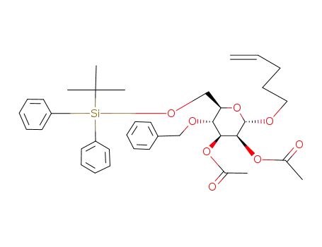 Acetic acid (2S,3S,4S,5R,6R)-3-acetoxy-5-benzyloxy-6-(tert-butyl-diphenyl-silanyloxymethyl)-2-pent-4-enyloxy-tetrahydro-pyran-4-yl ester