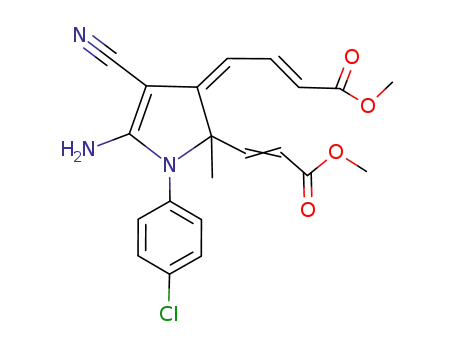 Molecular Structure of 144658-59-3 (2-Butenoic acid,
4-[5-amino-4-cyano-1-(4-chlorophenyl)-1,2-dihydro-2-(3-methoxy-3-oxo
-1-propenyl)-2-methyl-3H-pyrrol-3-ylidene]-, methyl ester)