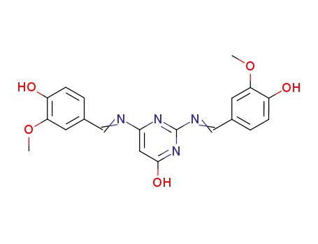 Molecular Structure of 137206-11-2 (4(1H)-Pyrimidinone,
2,6-bis[[(4-hydroxy-3-methoxyphenyl)methylene]amino]-)