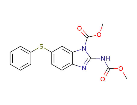 Molecular Structure of 58522-04-6 (2-Methoxycarbonylamino-6-phenylsulfanyl-benzoimidazole-1-carboxylic acid methyl ester)