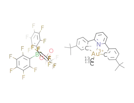 Molecular Structure of 1422722-37-9 ([(2,6-bis(4-tBuC<sub>6</sub>H<sub>3</sub>)<sub>2</sub>pyridine dianion)Au(eta<sup>2</sup>-<sup>13</sup>C<sub>2</sub>H<sub>4</sub>)][CF<sub>3</sub>COOB(C<sub>6</sub>F<sub>5</sub>)<sub>4</sub>])
