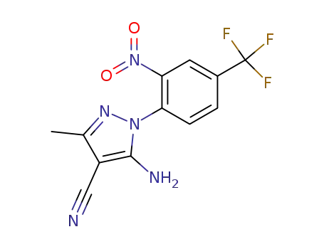 Molecular Structure of 76982-34-8 (1H-Pyrazole-4-carbonitrile,
5-amino-3-methyl-1-[2-nitro-4-(trifluoromethyl)phenyl]-)