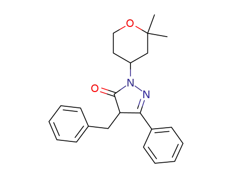 Molecular Structure of 102689-16-7 (3H-Pyrazol-3-one,2,4-dihydro-5-phenyl-4-(phenylmethyl)-2-(tetrahydro-2,2-dimethyl-2H-pyran-4-yl)-)