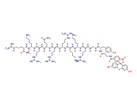 Molecular Structure of 1609495-14-8 (Flu-βAla-Tyr-Gly-Arg-Lys-Lys-Arg-Arg-Gln-Arg-Lys-Arg-NH2)