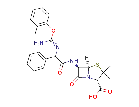 Molecular Structure of 82922-26-7 ((2S,5R,6R)-3,3-Dimethyl-7-oxo-6-[2-phenyl-2-(2-o-tolyl-isoureido)-acetylamino]-4-thia-1-aza-bicyclo[3.2.0]heptane-2-carboxylic acid)