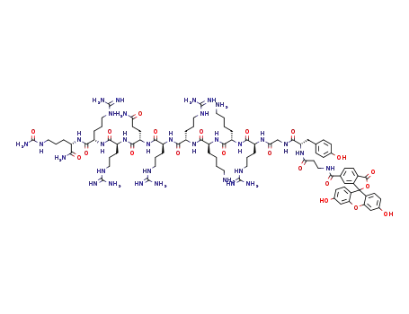 Molecular Structure of 1431933-70-8 (Flu-βAla-Tyr-Gly-Arg-Lys-Lys-Arg-Arg-Gln-Arg-Arg-Cit-NH2)