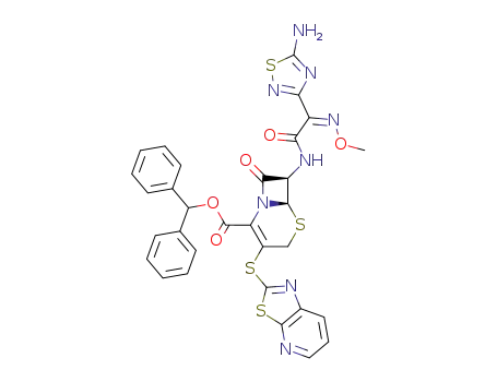 (6R,7R)-7-{2-(5-Amino-[1,2,4]thiadiazol-3-yl)-2-[(Z)-methoxyimino]-acetylamino}-8-oxo-3-(thiazolo[5,4-b]pyridin-2-ylsulfanyl)-5-thia-1-aza-bicyclo[4.2.0]oct-2-ene-2-carboxylic acid benzhydryl ester