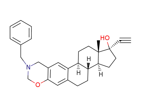 Molecular Structure of 107631-95-8 (3'-benzyl-3',4'-dihydro-2'<i>H</i>-(17β<i>H</i>)-19-nor-pregna-1(10),4-dien-20-yno[2,3-<i>e</i>][1,3]oxazin-17-ol)