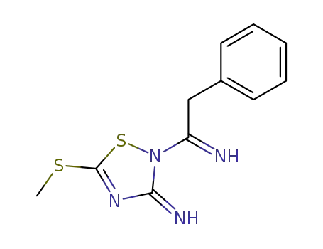 Molecular Structure of 49773-29-7 (1,2,4-Thiadiazol-3(2H)-imine, 2-(1-imino-2-phenylethyl)-5-(methylthio)-)