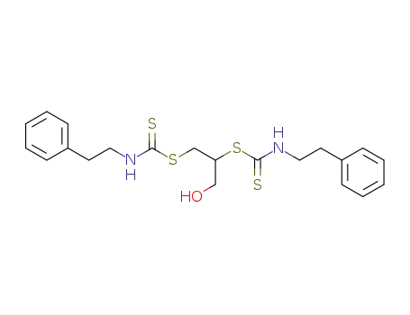 Molecular Structure of 53989-46-1 (Phenethyl-dithiocarbamic acid 1-hydroxymethyl-2-phenethylthiocarbamoylsulfanyl-ethyl ester)