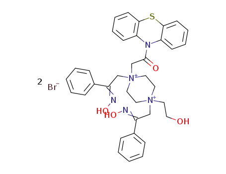 Molecular Structure of 34277-20-8 (1-(2-hydroxy-ethyl)-1,4-bis-(2-hydroxyimino-2-phenyl-ethyl)-4-(2-oxo-2-phenothiazin-10-yl-ethyl)-piperazinediium; dibromide)