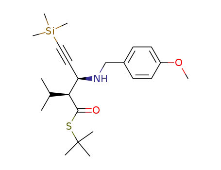 Molecular Structure of 113823-04-4 ((2S,3S)-2-Isopropyl-3-(4-methoxy-benzylamino)-5-trimethylsilanyl-pent-4-ynethioic acid S-tert-butyl ester)