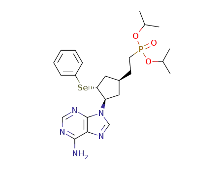 Molecular Structure of 138702-86-0 ({2-[(1R,3R,4R)-3-(6-Amino-purin-9-yl)-4-phenylselanyl-cyclopentyl]-ethyl}-phosphonic acid diisopropyl ester)