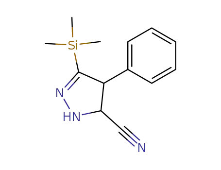Molecular Structure of 89864-98-2 (1H-Pyrazole-5-carbonitrile, 4,5-dihydro-4-phenyl-3-(trimethylsilyl)-,
trans-)