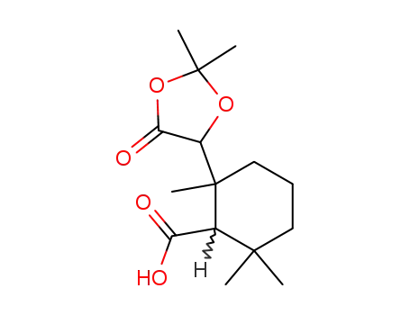 Molecular Structure of 73466-66-7 (2-(2,2-dimethyl-1,3-dioxolan-4-on-5-yl)-2,6,6-trimethylcyclohexanecarboxylic acid)