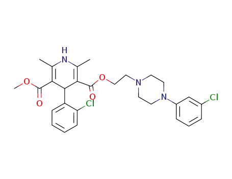 Molecular Structure of 90095-97-9 (3,5-Pyridinedicarboxylic acid,
4-(2-chlorophenyl)-1,4-dihydro-2,6-dimethyl-,
2-[4-(3-chlorophenyl)-1-piperazinyl]ethyl methyl ester)