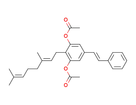 Molecular Structure of 73436-06-3 (1,3-Benzenediol, 2-(3,7-dimethyl-2,6-octadienyl)-5-(2-phenylethenyl)-,
diacetate, (E,E)-)